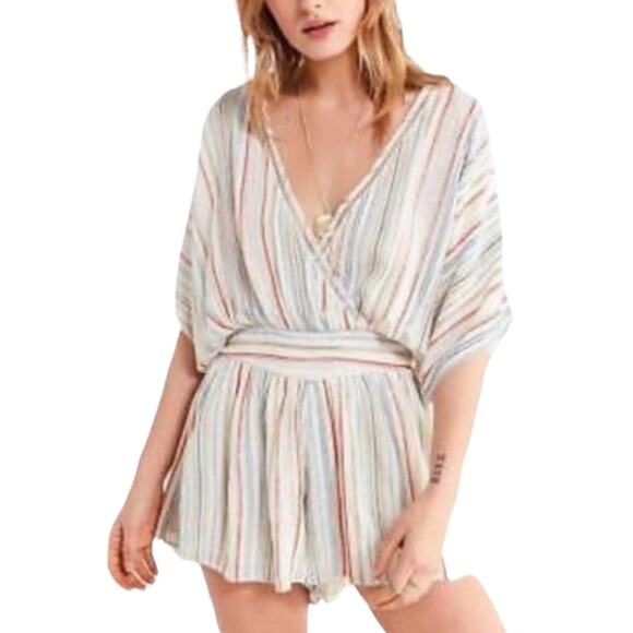 Urban Outfitters Moonstruck Surplice Romper Striped Size Extra Small OB804490 - Picture 1 of 14